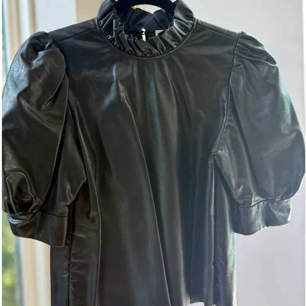 Hunter Bell Stella Black Vegan Faux Leather Short Top, Size Small $85.00